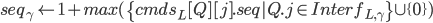 seq_\gamma \leftarrow 1 + max(\{cmds_L[Q][j].seq | Q.j \in Interf_{L,\gamma}\} \cup \{0\})